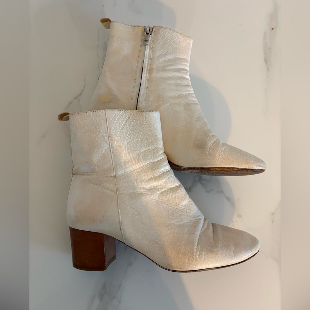 Isabel Marant Off White Leather Ankle Boots, Size 39